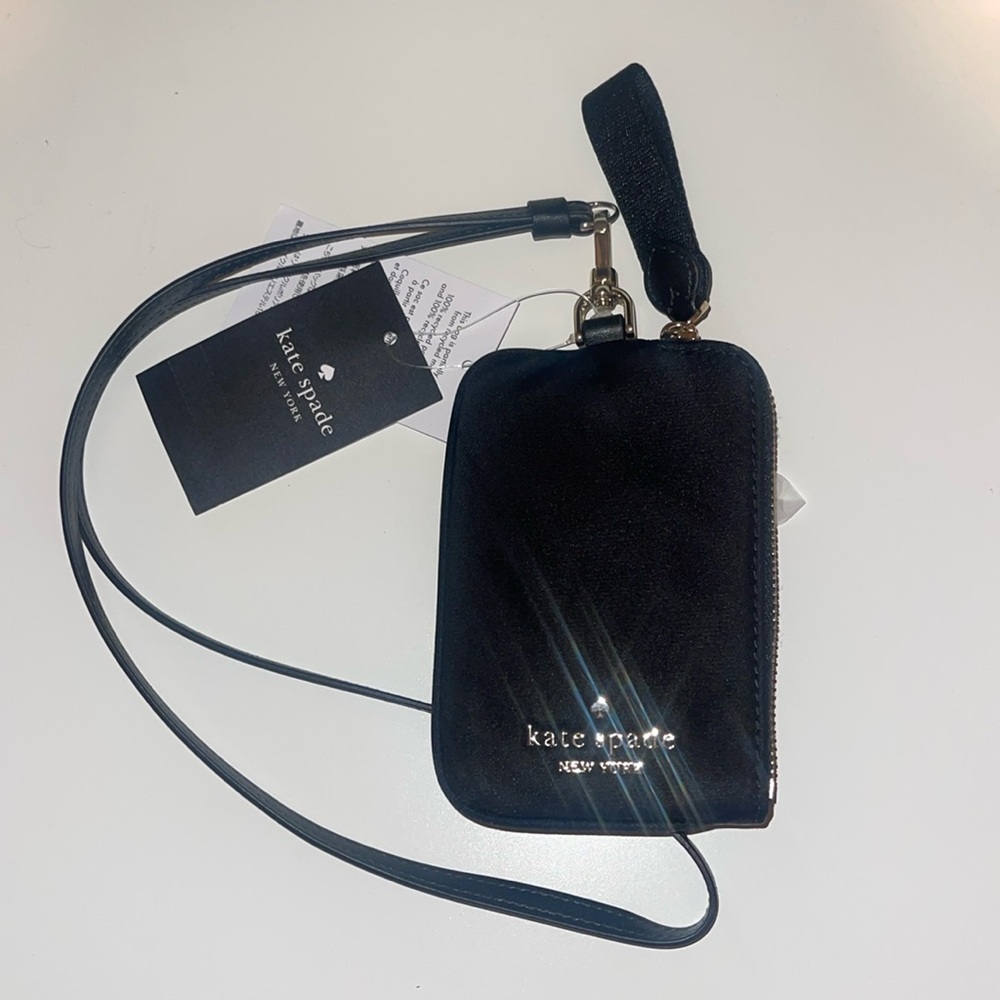 Kate Spade Black Zipper Card Case with Lanyard